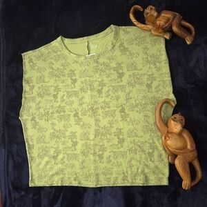 NWOT AERIE OLIVE GREEN TROPICAL Patterned Sleeveless SWEATSHIRT, SIZE XL